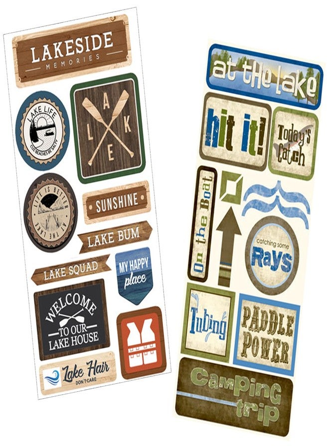 Trendzeen Lake Stickers For Scrapbooking - Lake Scrapbook Sticker for Planner, Photo Album, Decor, DIY Crafts, Journal - Decorative Camping Stickers Set with Nature, Lake Life, Outdoor Adventure Theme - 2 Items - Image 1