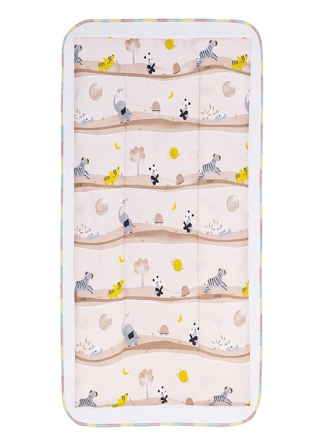 RUDRA CREATION® Pure Cotton Baby Bedding Sheet, Animal Print Cradle Bed Gadi, Multi-Colour Safari Design with Rainbow Border - Image 1