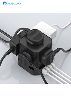 ACECOAT Cube 2m Extension Cord with USB Sockets, 5-Way Plug Extension Cord with 4 USB (3.1A), Black Multi-Plug Power Strip Extension Cord, 3250W/13A UK Power Socket Extension Cord for Desk, Home Office, Travel  - Image 2