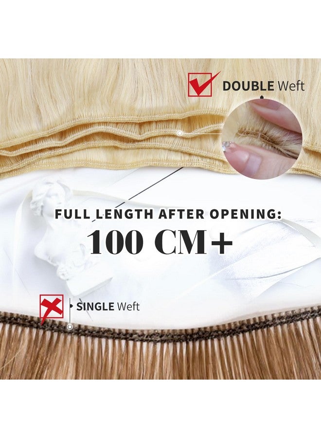 Moresoo Sew In Hair Extensions Ash Blonde Highlight Human Hair Sew In Extensions Hair Wefts Human Hair Ash Blonde Mixed With Bleach Blonde Real Hair Extensions Sew In 18 Inch 100G Per Pack P18/613 - Image 3