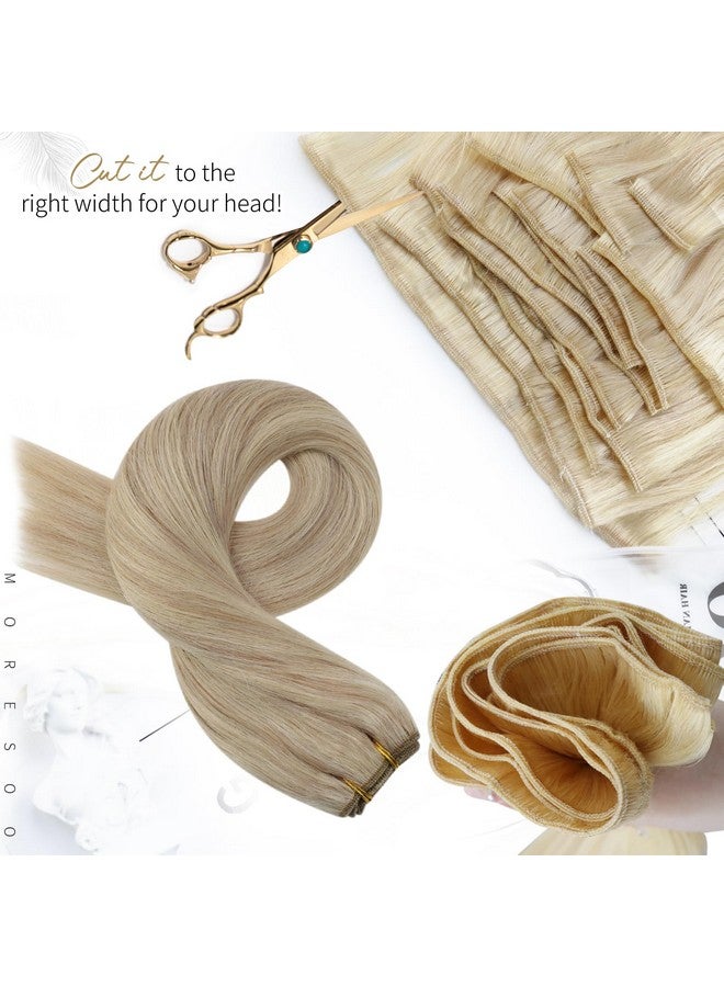 Moresoo Sew In Hair Extensions Ash Blonde Highlight Human Hair Sew In Extensions Hair Wefts Human Hair Ash Blonde Mixed With Bleach Blonde Real Hair Extensions Sew In 18 Inch 100G Per Pack P18/613 - Image 4