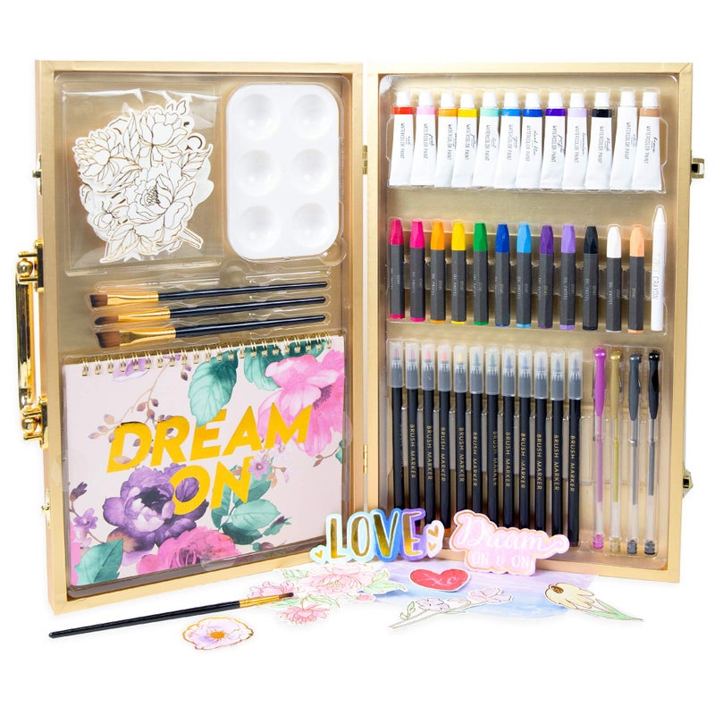 STMT DIY Designer Art Studio by Horizon Group USA Kit Includes 40 Art Making EssentialsWater ColorsOil PastelsBrush MarkersSpiral Art Pad More - Image 2