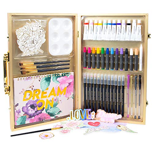 STMT DIY Designer Art Studio by Horizon Group USA Kit Includes 40 Art Making EssentialsWater ColorsOil PastelsBrush MarkersSpiral Art Pad More - Image 1