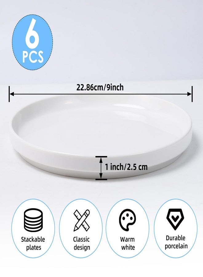 Dyrfolm 9 Inch White Dinner Plates Set of 6, Ceramic Appetizer Plates, Porcelain Dessert Plate, White Round Salad Plate for Kitchen, Restaurant, Microwave, Oven & Dishwasher Safe, Scratch Resistant - Image 2