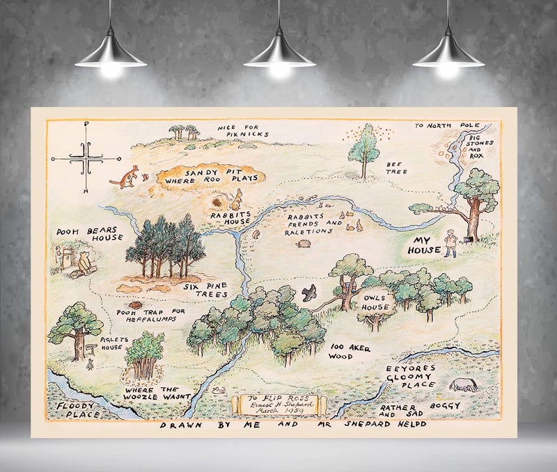 HMTFOTO 5x3ft Fabric Happy Birthday Bear Home Map Photography Backdrops for Kids 1st Birthday Background 100 Acre Woods Bear Backdrop - Image 1