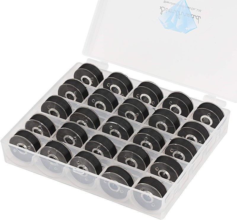 simthread 25pcs Black Prewound Bobbin Thread Size L (SA155) 60WT for Brother Husqvarna Pfaff Embroidery Thread Sewing Thread Machine with Clear Storage Plastic Case DIY - Image 1