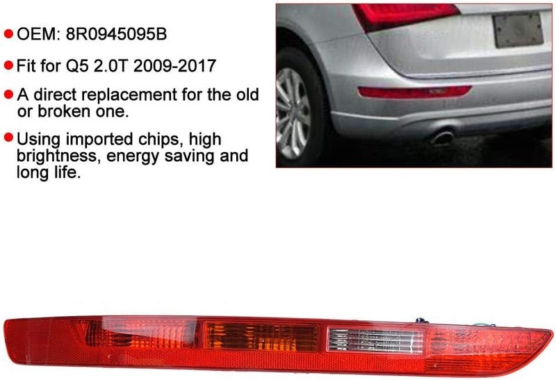woobles Rear Light,Energy Saving Left Rear Bumper Taillight Reverse Lamp Foglight Fit for Q5 2.0T 2009-2017 8R0945095B - Image 5
