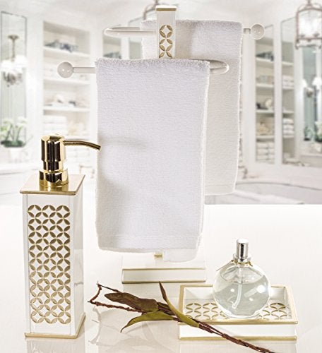 Creative Scents Diamond Lattice White Bathroom Accessories Set - Decorative 4 Piece Bathroom Accessory Set Includes: Soap Dispenser, Toothbrush Holder, Soap Dish and Tumbler, Gift Packaged - Image 3
