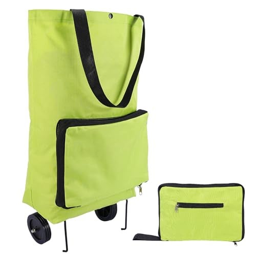 Vikooyes Collapsible Shopping Grocery Bag with Wheels Rolling Tote Bag with Wheels Large Reusable Shopping Bags Foldable Cart (Green) - Image 1