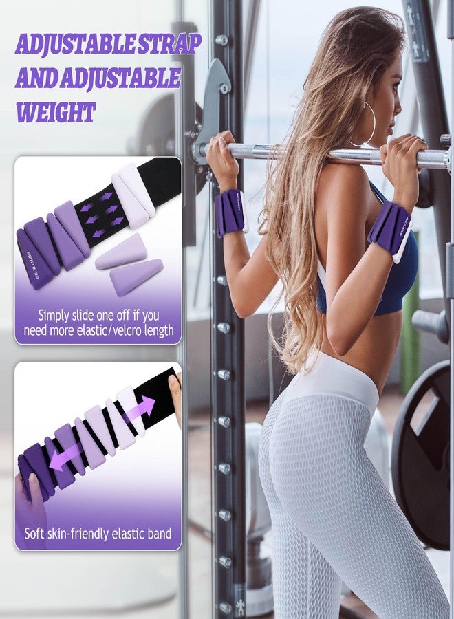 BECOJADDE Wrist Weights for Women At Home 2Lbs Ankle Weights Set of 2 Adjustable Weighted Wristbands Arm Leg Weights for Women Men Suitable for Walking Swimming Running Pilates Yoga Gym, Purple - Image 4