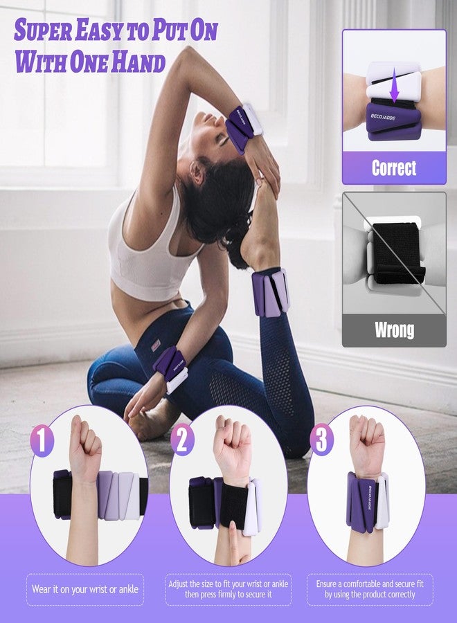 BECOJADDE Wrist Weights for Women At Home 2Lbs Ankle Weights Set of 2 Adjustable Weighted Wristbands Arm Leg Weights for Women Men Suitable for Walking Swimming Running Pilates Yoga Gym, Purple - Image 5
