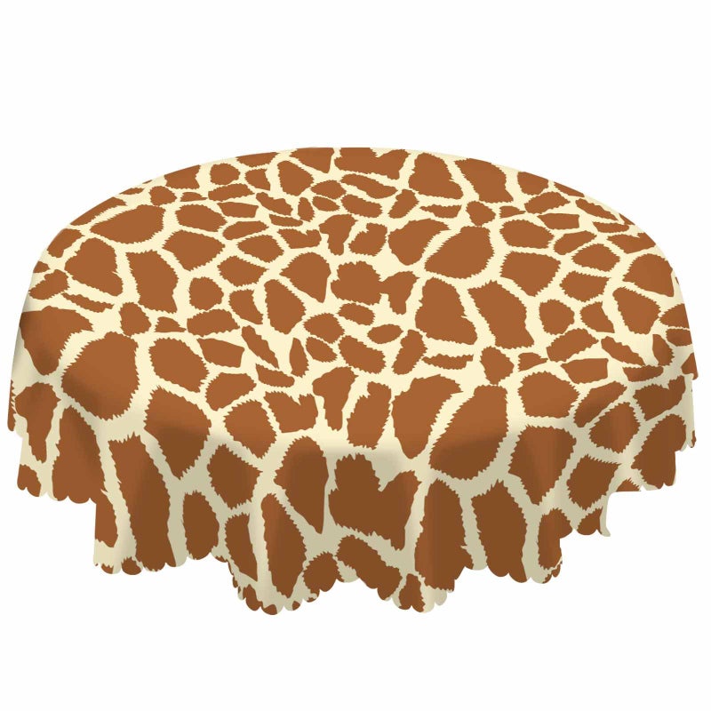 AOYEGO Animal Prints Brown Round Tablecloth 60 Inch Giraffe Skin Texture Irregular Shape Fashion Table Cloth Polyester Tablecloths for Home Decor Parties Picnic