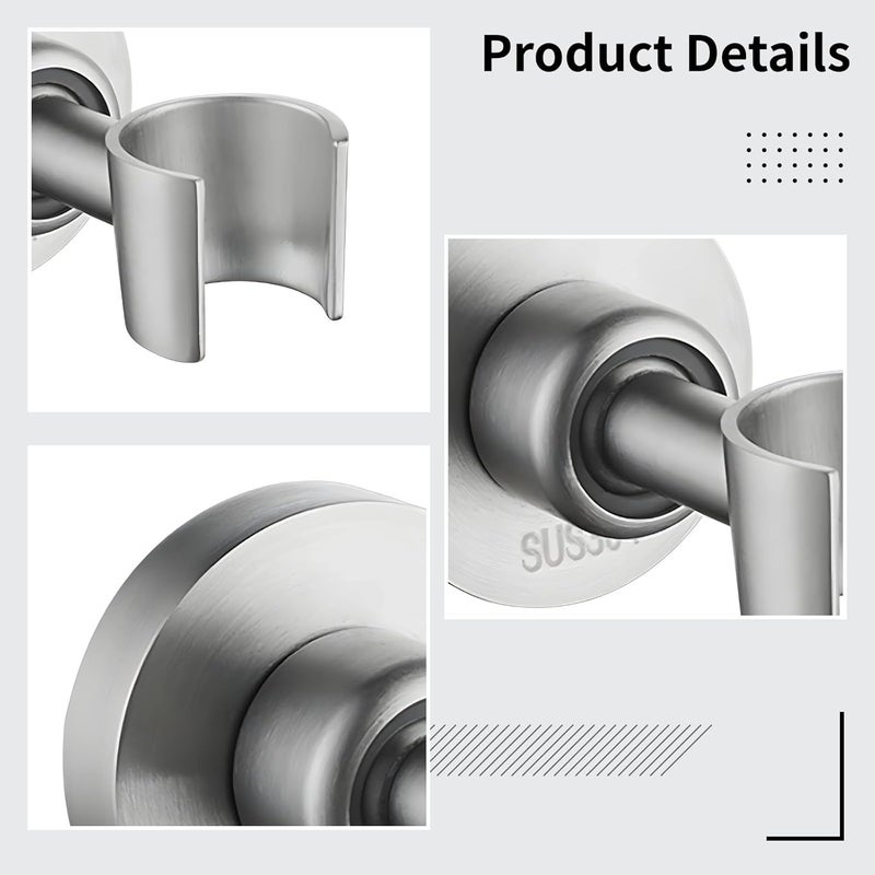 Wall Mount Shower Head Holder, Adjustable 360° Swivel Stainless Steel Shower Wand Bracket, Brushed Silver Finish, Compatible with 1/2 Shower Heads - Image 3