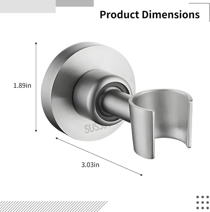 Wall Mount Shower Head Holder, Adjustable 360° Swivel Stainless Steel Shower Wand Bracket, Brushed Silver Finish, Compatible with 1/2 Shower Heads - Image 4