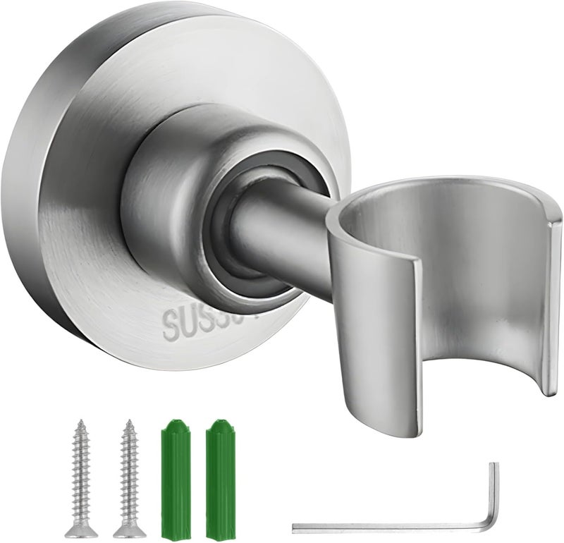 Wall Mount Shower Head Holder, Adjustable 360° Swivel Stainless Steel Shower Wand Bracket, Brushed Silver Finish, Compatible with 1/2 Shower Heads - Image 1