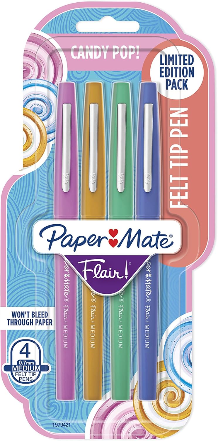 Paper Mate Flair Felt Tip Pens, Medium Point (0.7mm), Limited Edition Candy Pop Pack, 4 Count - Image 1