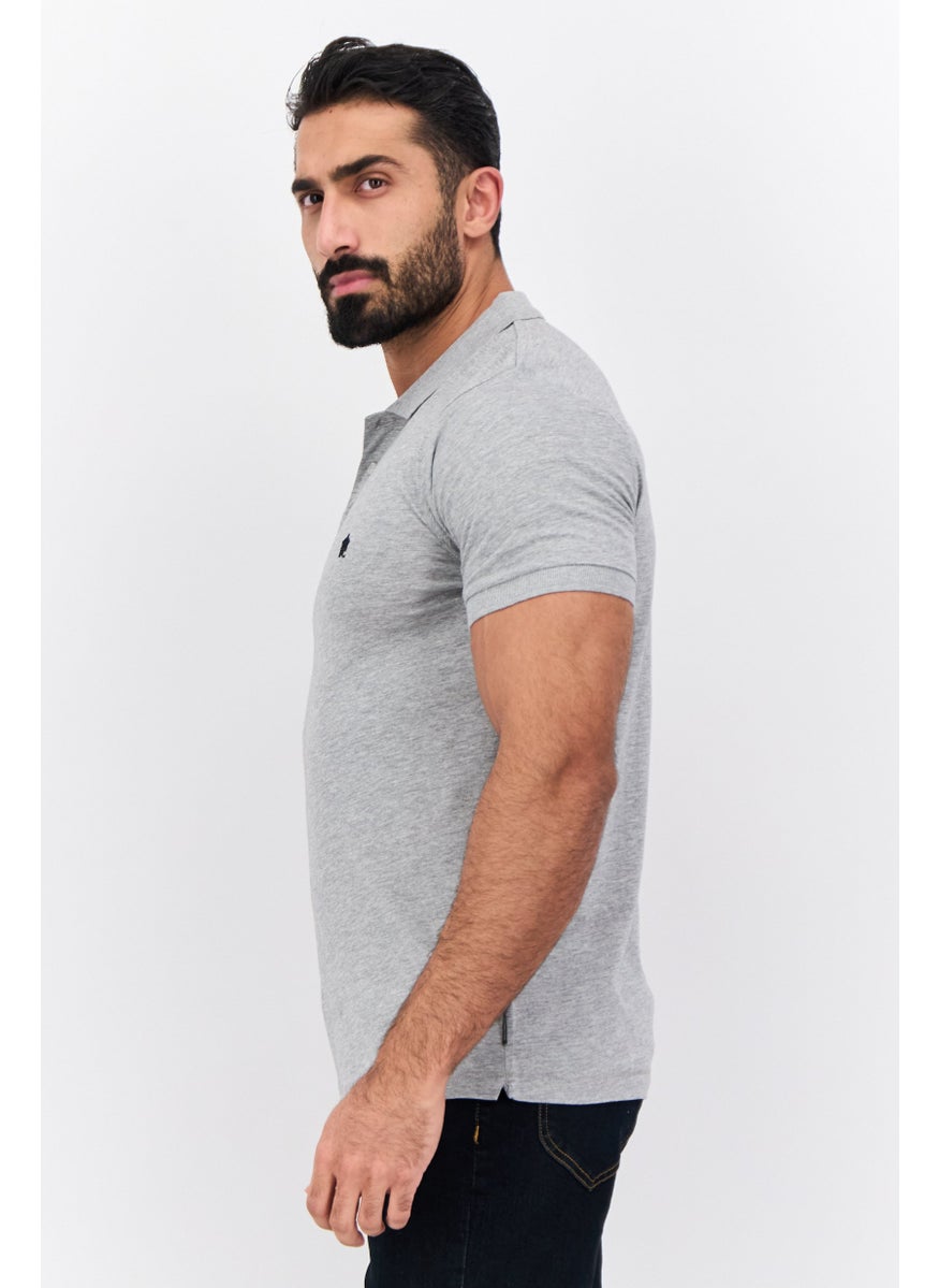 French Connection Men Regular Fit Brand Logo Short Sleeves Polo Shirt, Light Grey  - Image 2