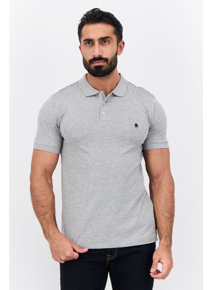 French Connection Men Regular Fit Brand Logo Short Sleeves Polo Shirt, Light Grey  - Image 1