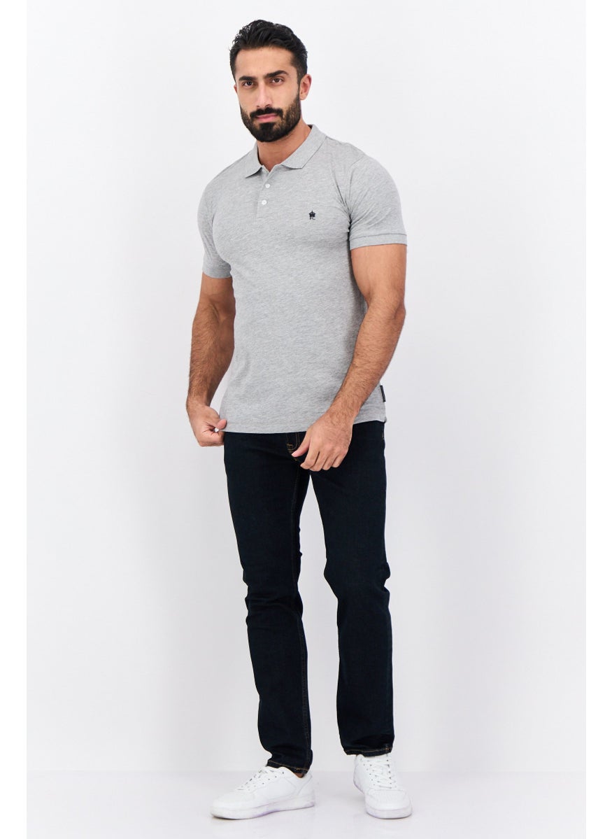 French Connection Men Regular Fit Brand Logo Short Sleeves Polo Shirt, Light Grey  - Image 4