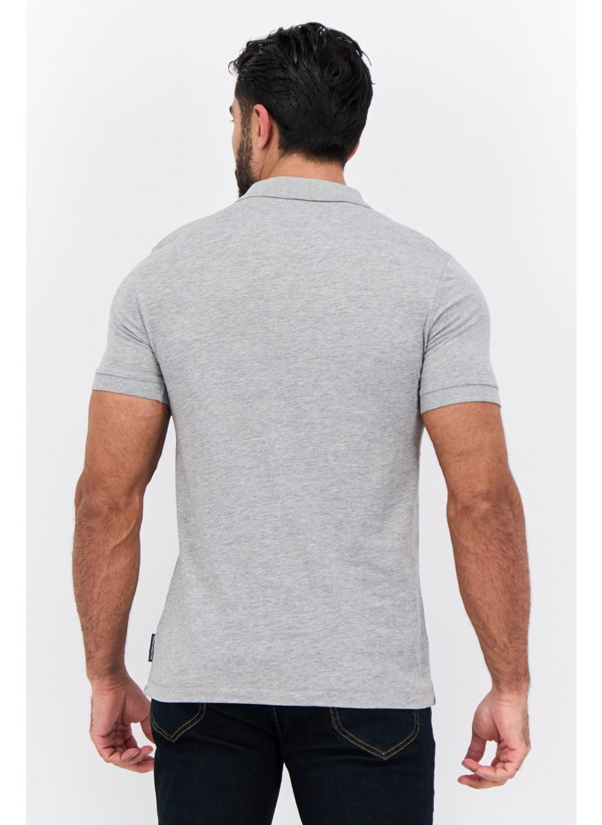 French Connection Men Regular Fit Brand Logo Short Sleeves Polo Shirt, Light Grey  - Image 3