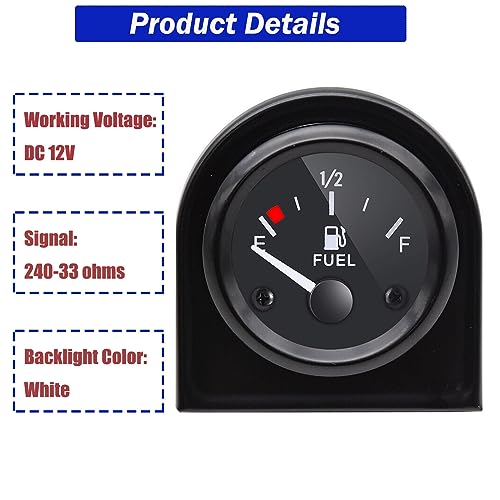BLLYOGU 2" Fuel Level Gauge,12V Fuel Tank Meter E-1/2-F Pointer Meter 240-33ohm for Car RV Yacht Boat Motorcycle - Image 2