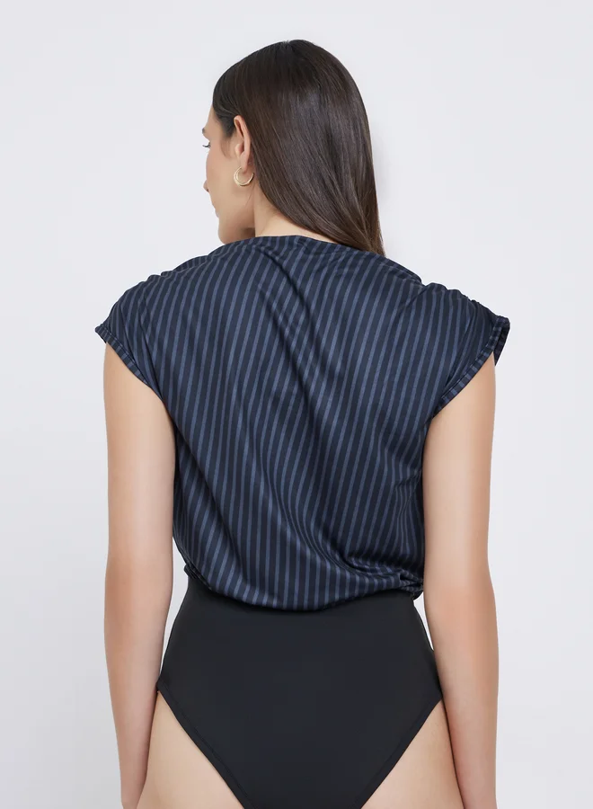 Styli Styli Striped Short Sleeve Bodysuit