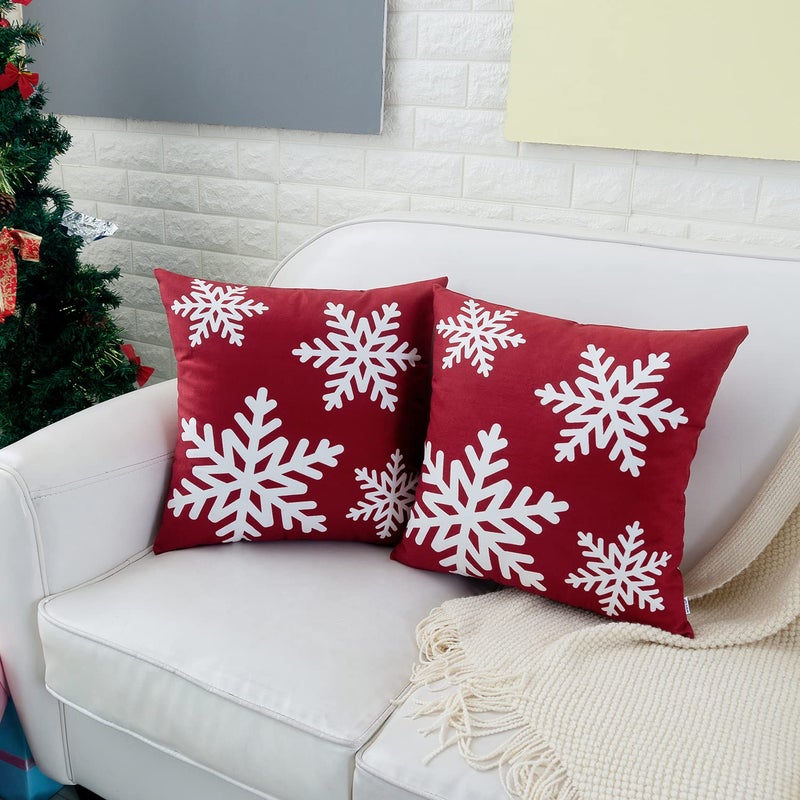 HWY 50 Red Decorative Throw Pillow Covers 16x16 Inch for Couch Sofa Living Room Bed Soft Square Throw Pillows Cases Set Cushion Cover with Christmas Snowflakes Print Pack of 2 - Image 2
