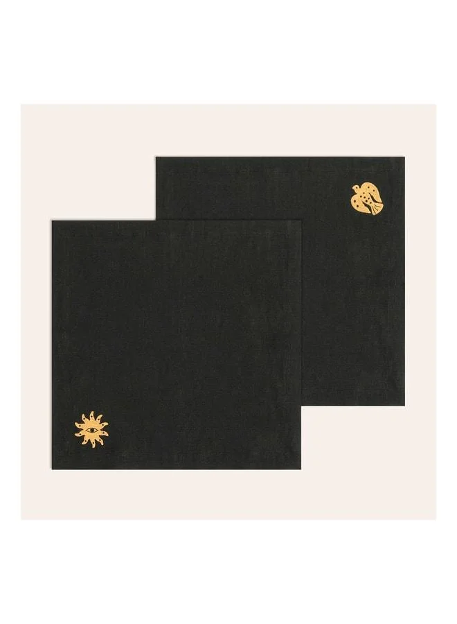 زا زا زو مناديل قطنية كتان مطرزة Nilüfer (قطعتان) 45×45 سم أسود.