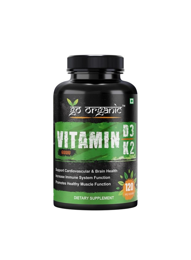 Go Organic Plant based organic Vitamin D3 Vitamin D3 + K2 Capsules, Vitamin K2-7 to Support Bone & Heart Health in Men & Women - 120 Capsules, - Image 1