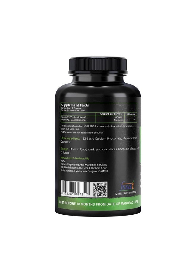 Go Organic Plant based organic Vitamin D3 Vitamin D3 + K2 Capsules, Vitamin K2-7 to Support Bone & Heart Health in Men & Women - 120 Capsules, - Image 2