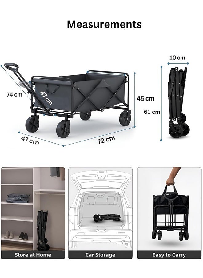 Eworld Foldable Shopping Cart – Heavy-Duty 100kg Utility Trolley with Adjustable Handle, 2 Pockets & 360° Wheels, Waterproof Fabric, Compact for Beach, Camping, Outdoor Garden Cart & Daily Use – Black  - Image 3