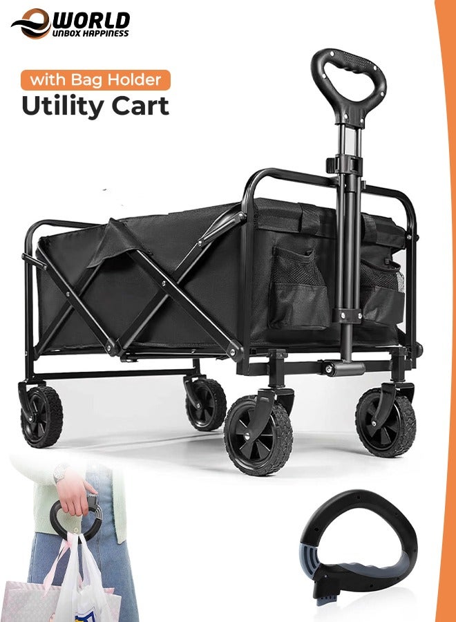 إي وورلد عربة متعددة الوظائف قابلة للطي، عربة متينة قابلة للطي بسعة 100 كجم، مقبض قابل للتعديل، عجلات دوارة 360 درجة، قماش أوكسفورد مقاوم للماء، تصميم مضغوط للشاطئ، التخييم، الحديقة والاستخدام اليومي، باللون الأسود - Image 1