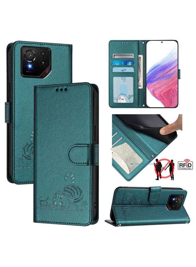 S-TOP Case For Asus ROG Phone 9 / 9 Pro Cat Rat Embossed Pattern RFID Leather Phone Case with Lanyard - Image 1