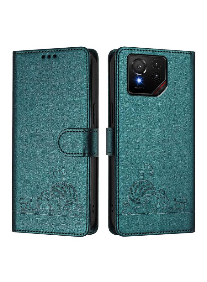 S-TOP Case For Asus ROG Phone 9 / 9 Pro Cat Rat Embossed Pattern RFID Leather Phone Case with Lanyard - Image 2