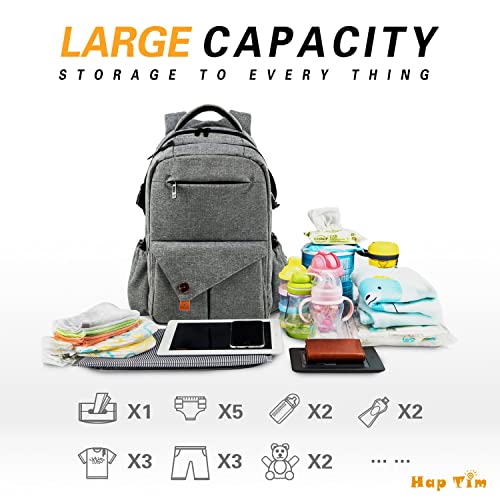 Hap Tim MultiFunction Large Baby Diaper Bag Backpack with Stroller Straps Insulated Pockets Changing Pad Stylish AntiWater MaterialGray5284 - Image 3