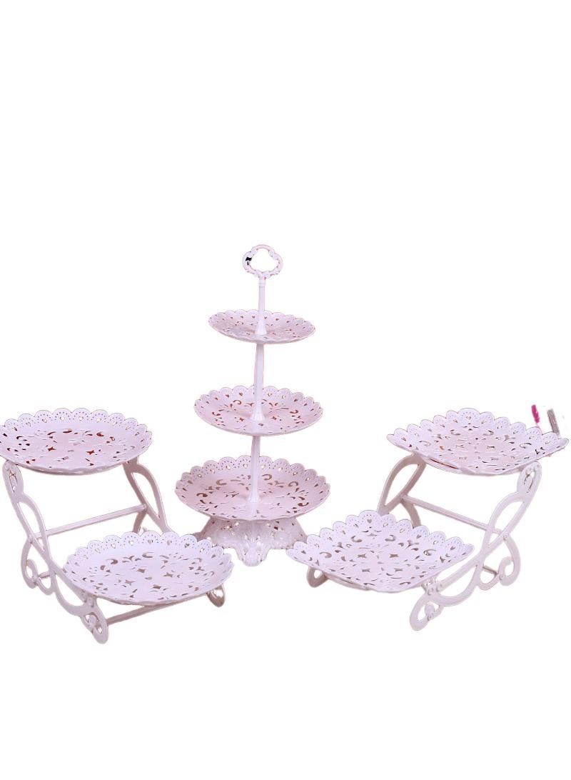 Bluejw مجموعة أرفف صينية كعكة ديم سم مكونة من 3 قطع، حوامل كعكة بلاستيكية بيضاء - Image 1