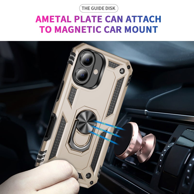 HuHa Protective Cover For iPhone 16 Shockproof TPU Hybrid PC Phone Case with Holder(Gold) - Image 4