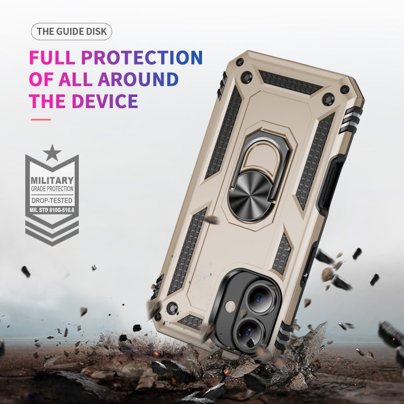 HuHa Protective Cover For iPhone 16 Shockproof TPU Hybrid PC Phone Case with Holder(Gold) - Image 5