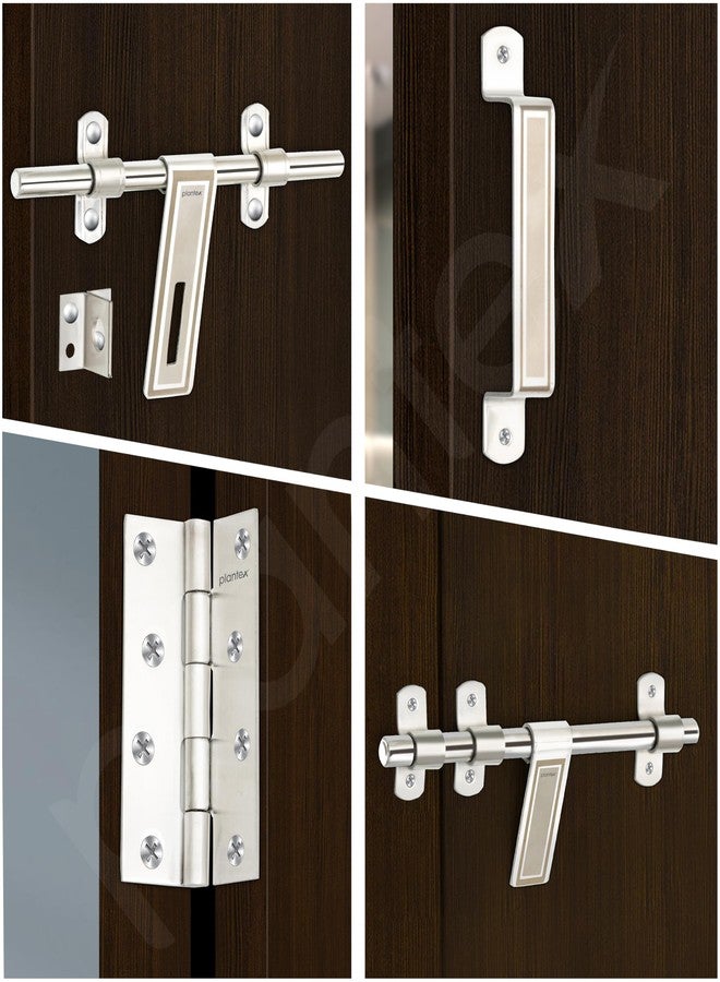 Plantex Stainless Steel Door Kit for Bathroom Door/Door Hardware/Doors Accessories/3 Hinges/10 inch Al-Drop/8 inch Latch/8 inch 2 Handles - Pack of 1 (APS-1320, Chrome) - Image 2