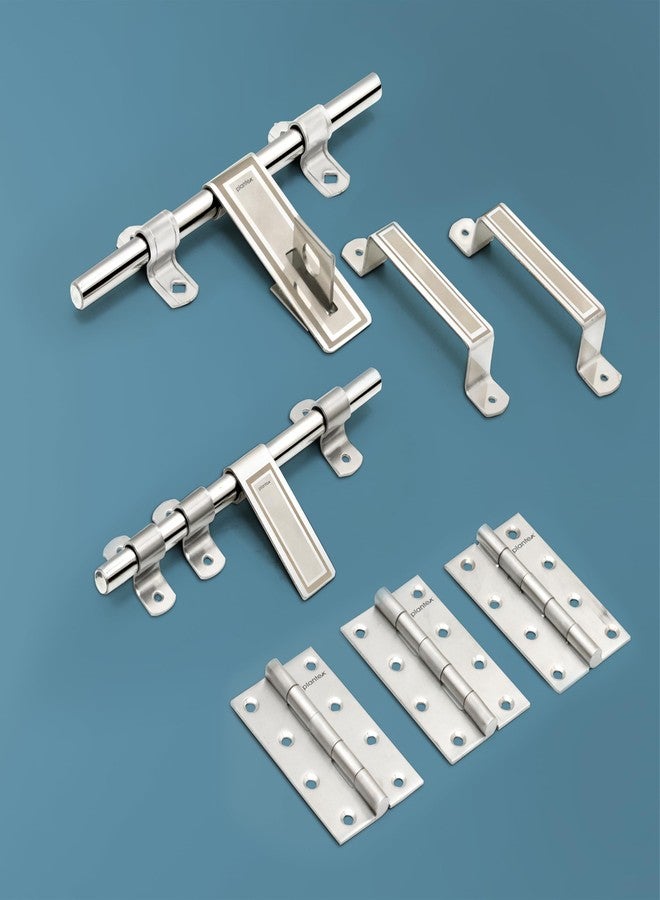 Plantex Stainless Steel Door Kit for Bathroom Door/Door Hardware/Doors Accessories/3 Hinges/10 inch Al-Drop/8 inch Latch/8 inch 2 Handles - Pack of 1 (APS-1320, Chrome) - Image 1