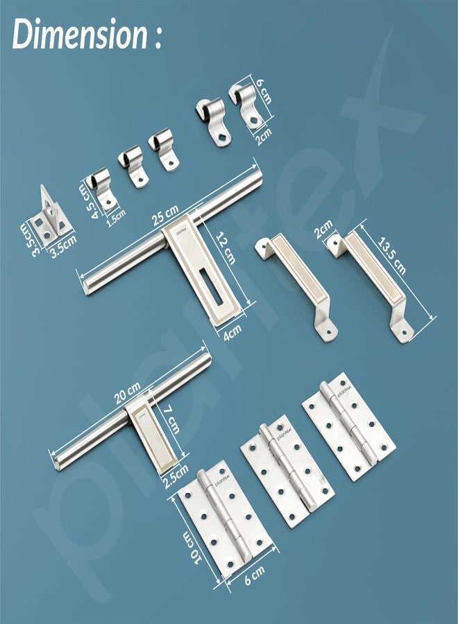 Plantex Stainless Steel Door Kit for Bathroom Door/Door Hardware/Doors Accessories/3 Hinges/10 inch Al-Drop/8 inch Latch/8 inch 2 Handles - Pack of 1 (APS-1320, Chrome) - Image 3