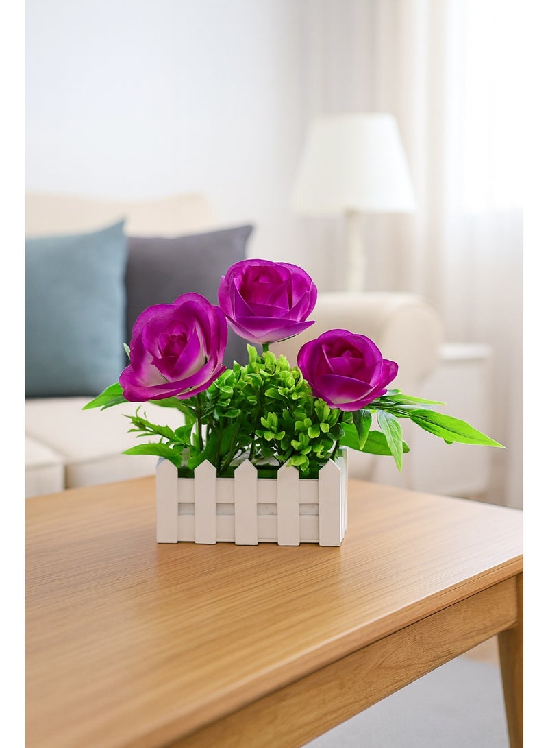 توشيونيكس زهور اصطناعية صغيرة مع سياج خشبي أبيض تشبه الحياة كمحفز ضوئي مدخل مكتب مقهى ديكور منزلي مدخل داخلي مكتب مقهى تصوير حفل زفاف فن ديكور نباتات مزيفة وعاء - Image 2