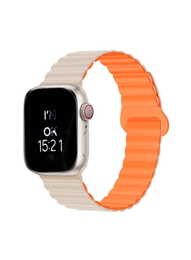Lightweight Sport Strap for Apple Watch - Silicone Magnetic Band for Ultra 2/Series 10/9/8/SE, Secure Closure (49/46/45/44/42mm, White/Orange) - Image 1