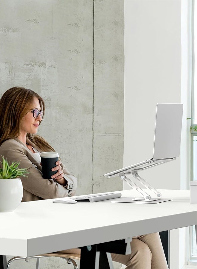APEX Adjustable Laptop Stand for Desk Ergonomic Riser with 360° Rotating Base Foldable Notebook Computer Holder Compatible MacBook Air Pro Dell XPS More 10-17" Laptops - Image 2