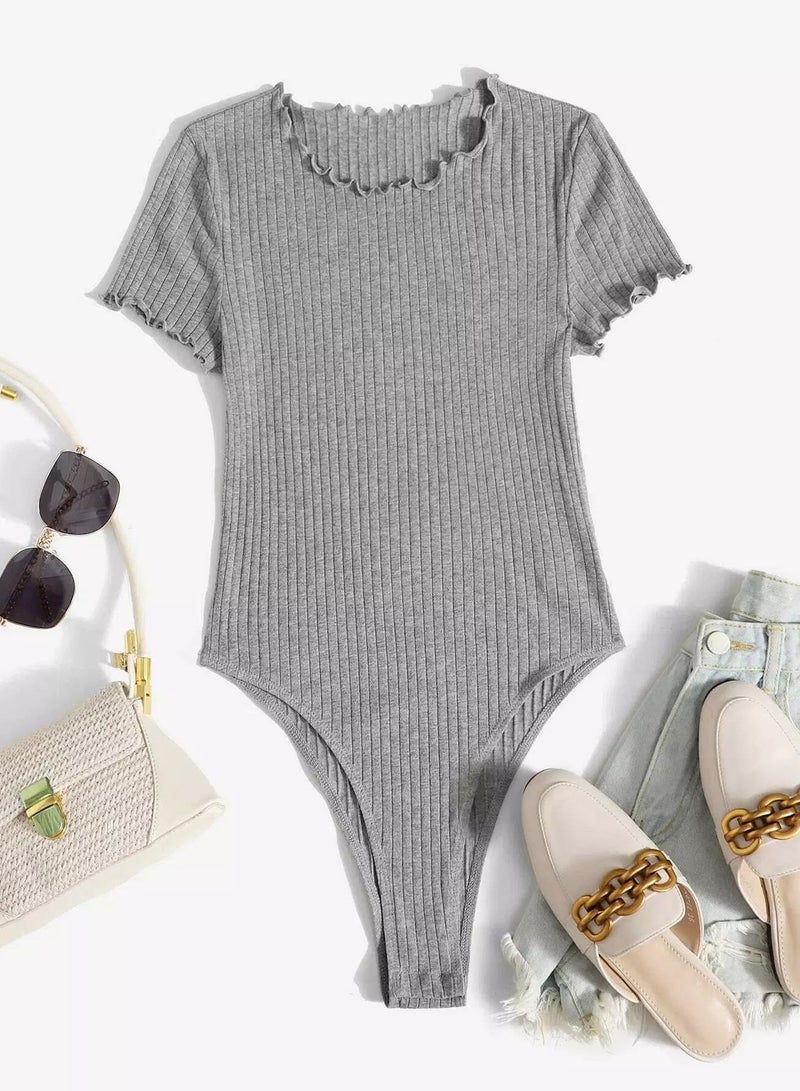 Lettuce Trim Rib-knit Solid Bodysuit - Image 1