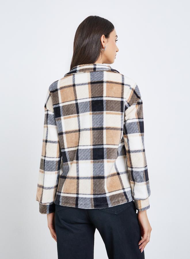 تايك تو معطف طويل بأزرار وياقة كلاسيكية بنقشة مربعات - Image 5