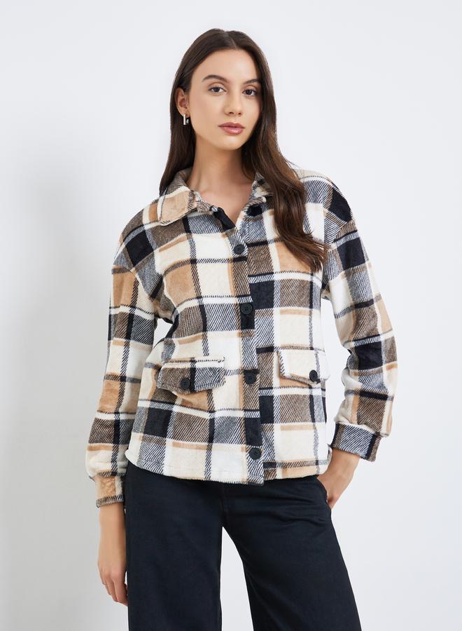 تايك تو معطف طويل بأزرار وياقة كلاسيكية بنقشة مربعات - Image 4