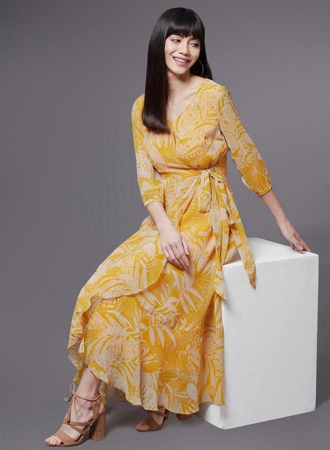 Miss Chase Leaf Print Asymmetric Hem A-Line Midi Dress - Image 4