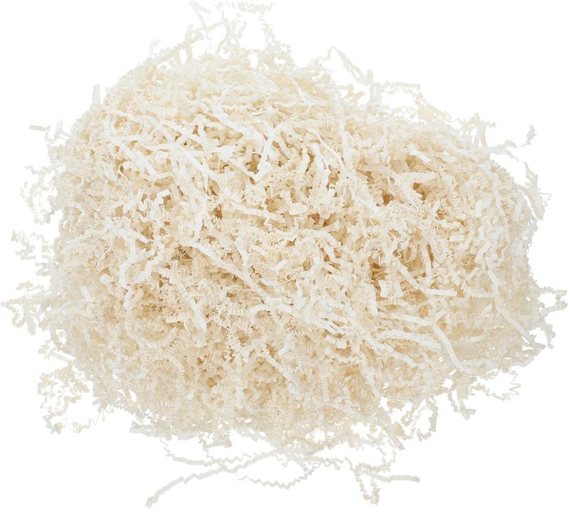 MOBUTOFU Crinkle Cut Raffia Paper Filler 1kg Ivory Shredded Packaging Cushioning for Boxes Basket Wrapping and Decorative Filling - Image 1