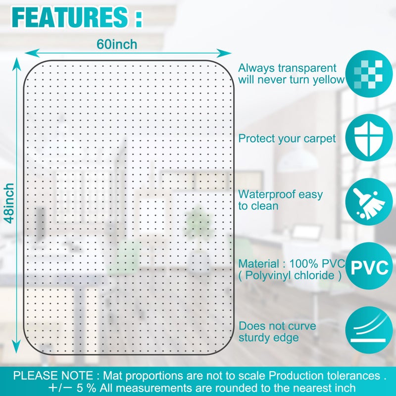 BesWin Office Chair Mat for Carpet, 48'' x 60'' Clear Floor Mat for Low and No Pile Carpeted Floors, Thick and Sturdy Carpet Protector for Work, Home, Gaming, Easy Glide and Flat Without Curling - Image 5
